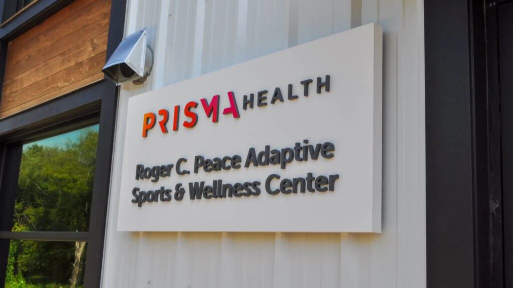 Sign that says Prisma Health Roger C. Peace Adaptive Sports and Wellness Center.